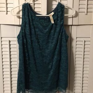 Adiva sleeveless green lace blouse